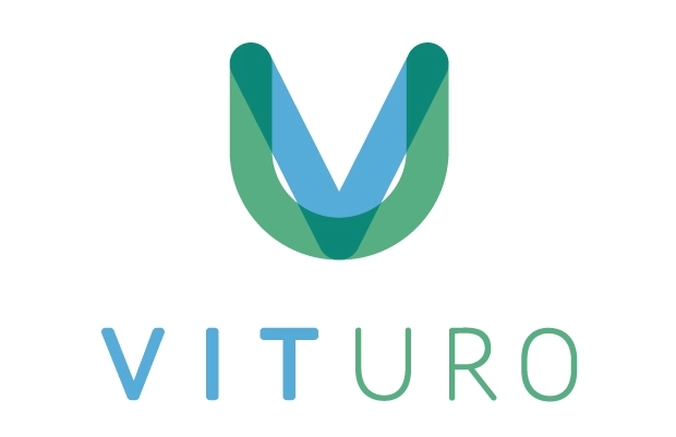 Logo: stilisiertes V/U in Blau- und Grüntönen über dem Schriftzug VITURO